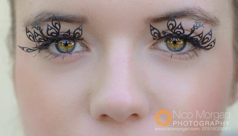 Apatchy model wearing designer eyelashes