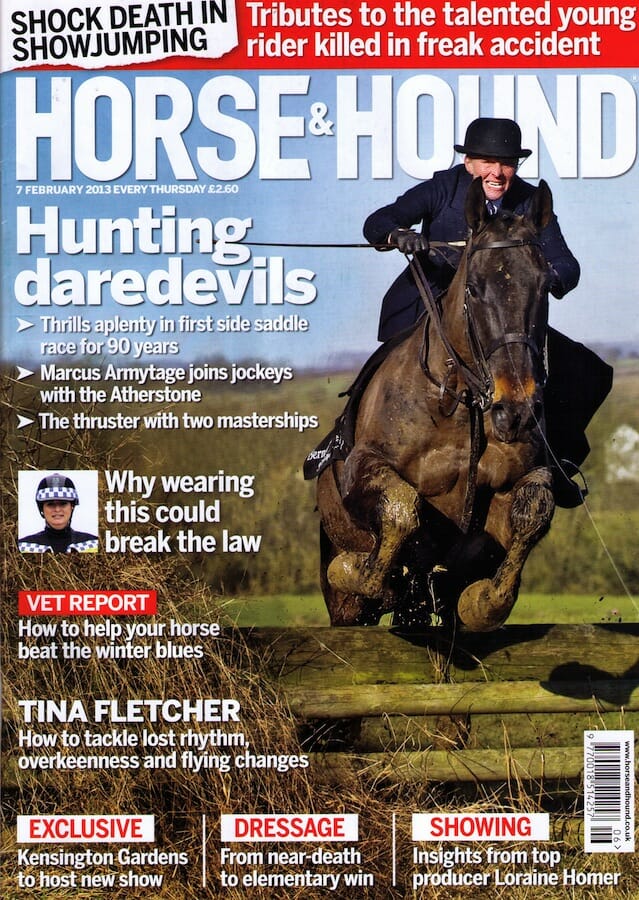 Horse & hound cover feb 7th 2013, featuring the Dianas of the Chase side saddle race