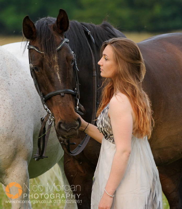 Laura Keeley yard shoot, Lincolnshire equine photography - Sunset portrait of Laura and her horse