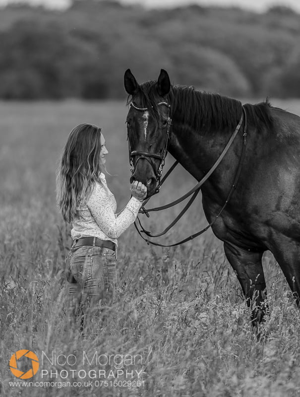 Laura Keeley yard shoot, Lincolnshire equine photography - Sunset portrait of Laura and her horse