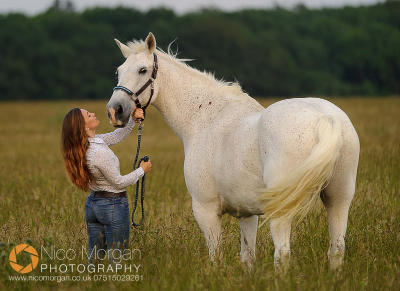 Laura Keeley yard shoot, Lincolnshire equine photography - Sunset portrait of Laura and her horse