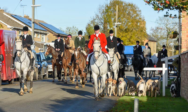 Cambridge University Drag Hounds leaving the meet in Great Gidding