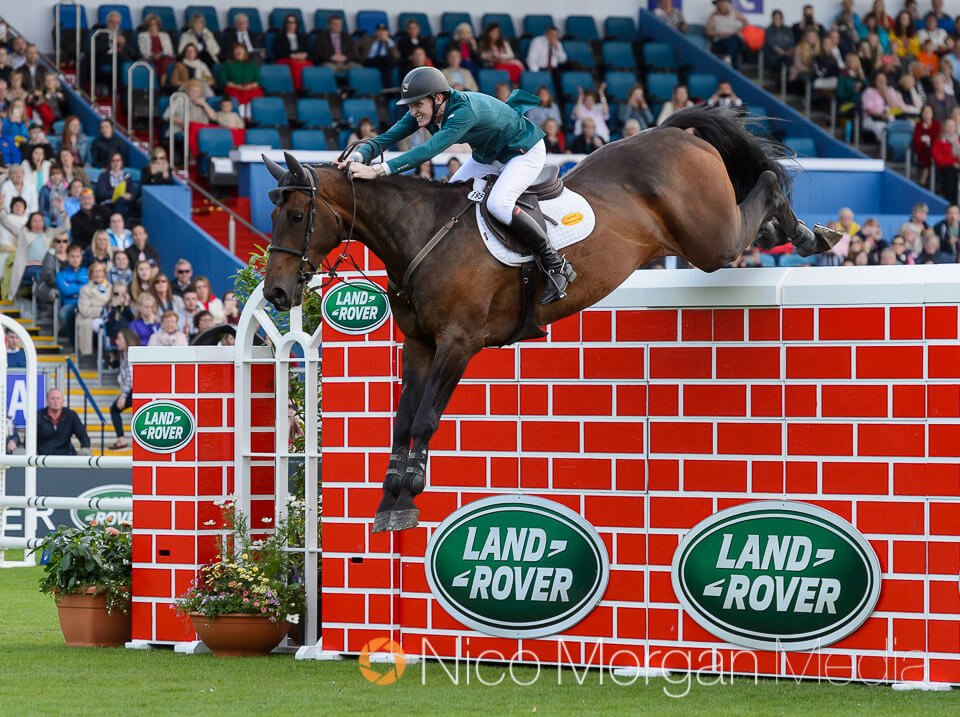 Daniel Coyle and Cavalier Rusticana share the puissance title at Dublin Horse Show 2017