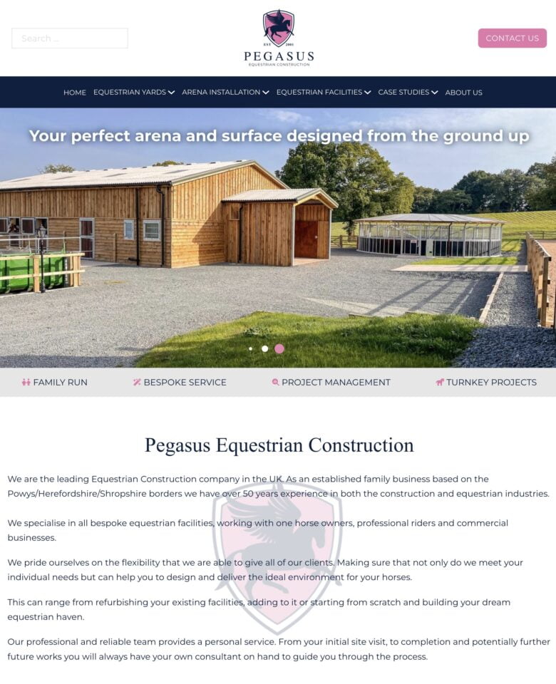 Pegasus Equestrian Construction website development - Leicestershire 2024
