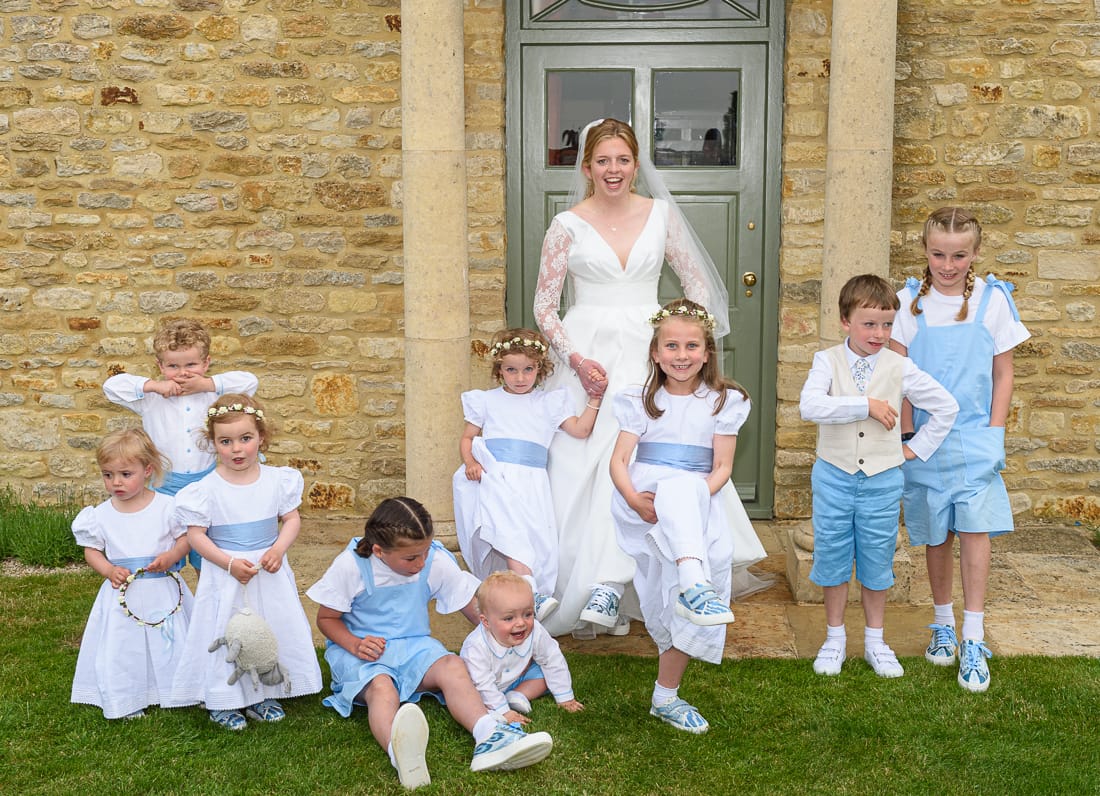 Phoebe with her troupe of helpers at her wedding in Oxfordshire